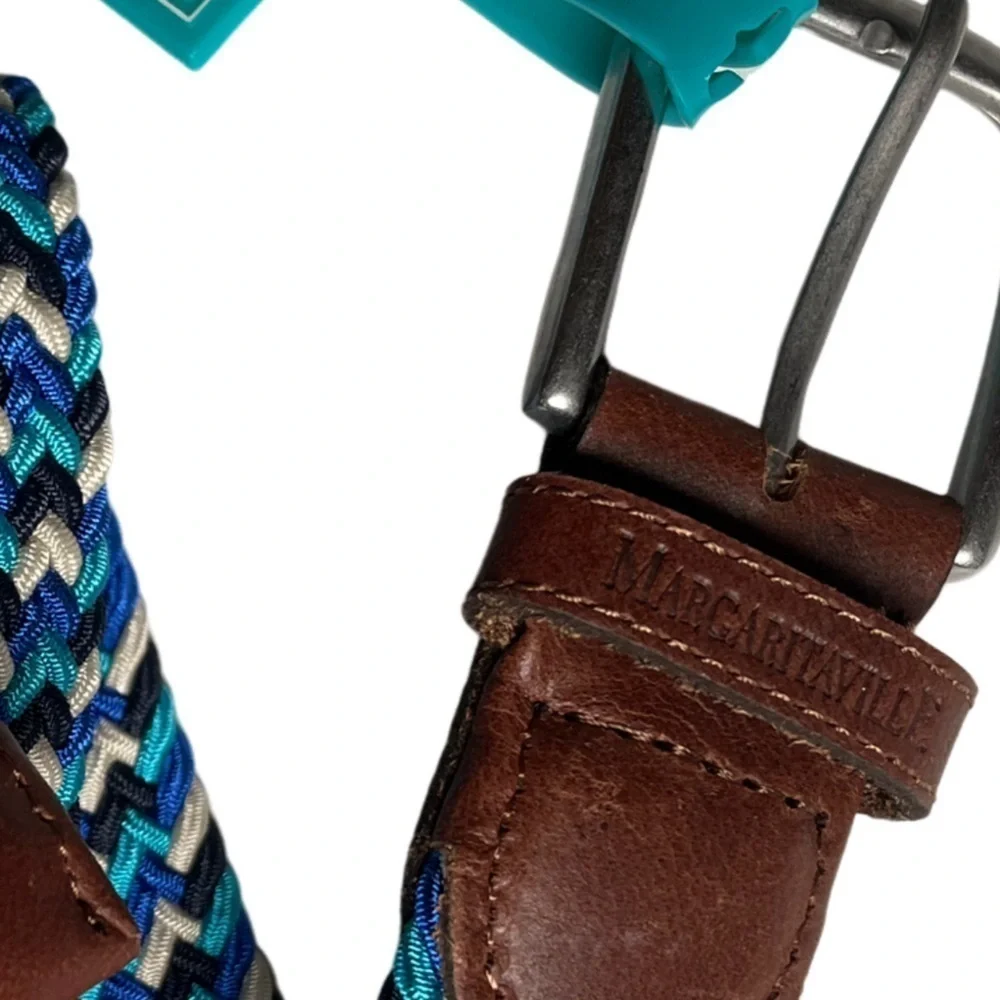 Margaritaville Men's Sz S (30-32) Belt Woven Adjustable Brown Leather Braided
